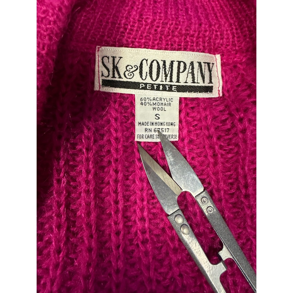 Vintage SK & Company Petite Mohair Wool Wrap Cardigan Hot Pink 80s Barbiecore S - Picture 11 of 12